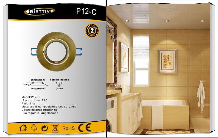 PORTAFARETTO ROTONDO IN METALLO P-12-C UNIVERSO COLORE BRONZO 20x90mm
