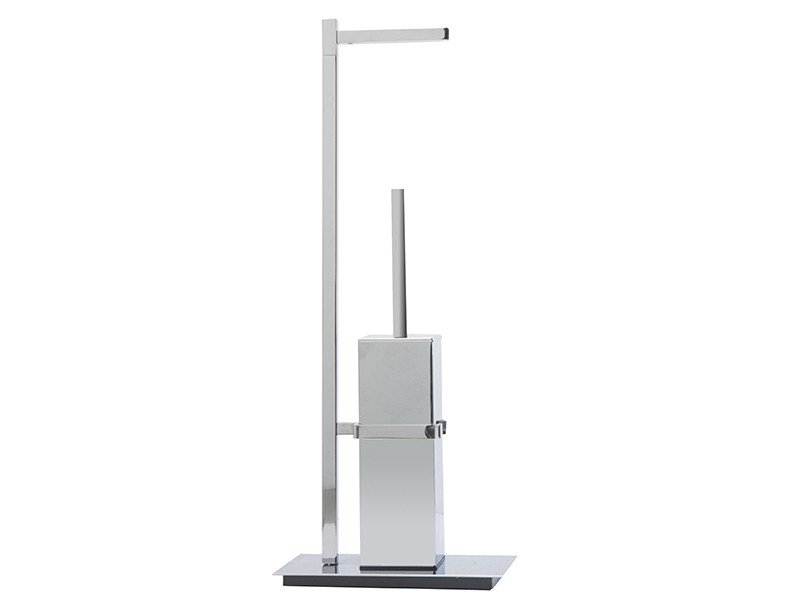 Piantana Bagno Zero con Porta Rotolo e Porta Scopino Metallo Cromo-6813