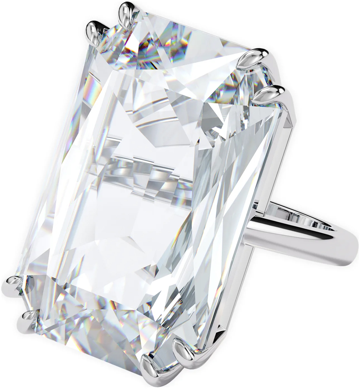 Anello Cocktail Mesmera Cristalli Oversize Bianco Placcato Rodio