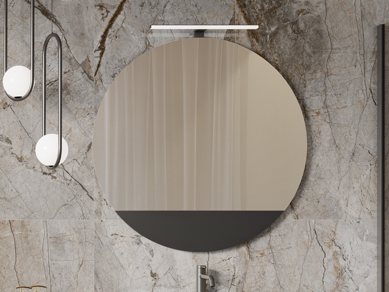 Specchio Tondo Sagomato TOUCH Ø 90 cm con Inserto Phoenix Nero Opaco-9013825