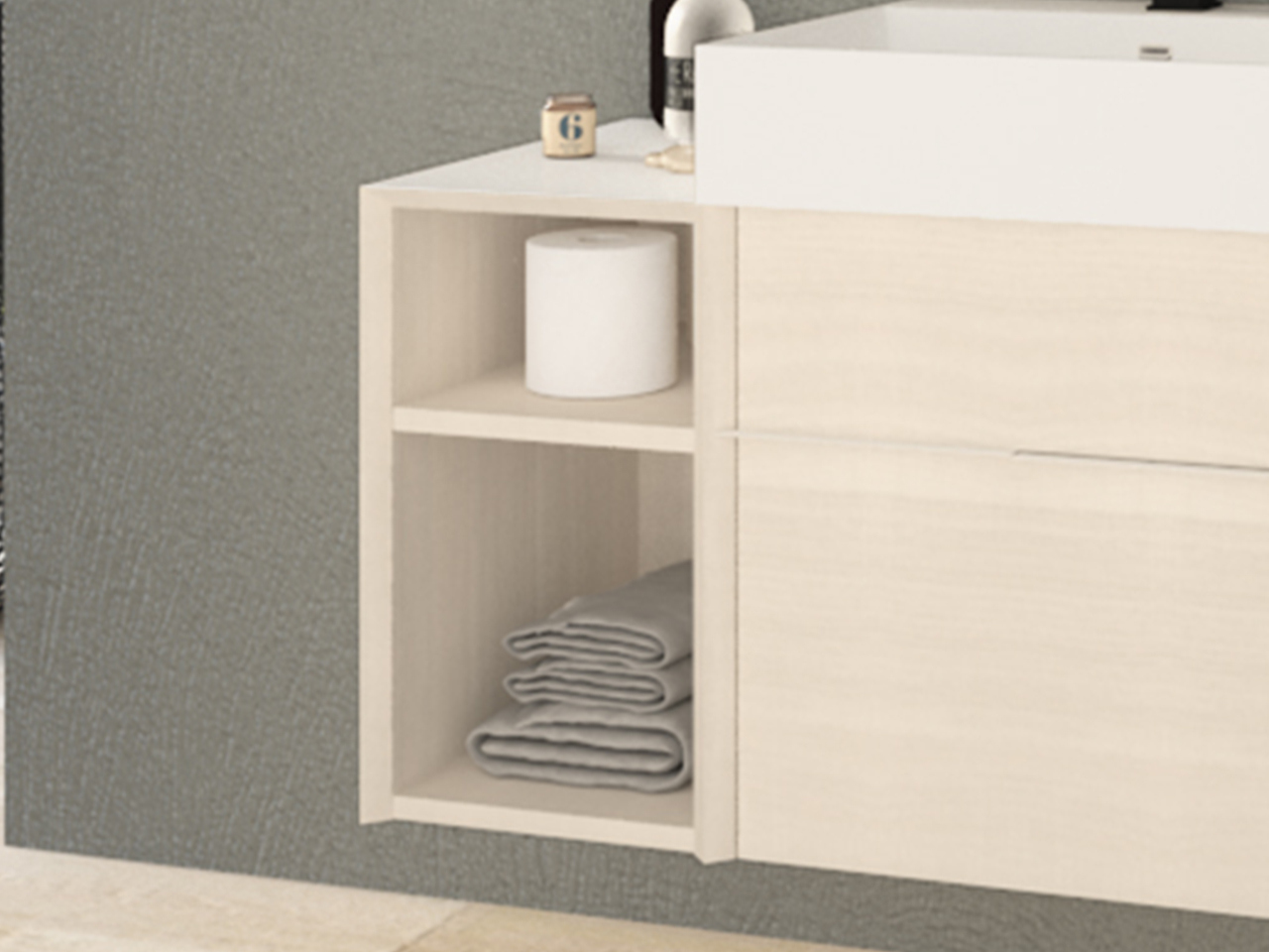 Base Laterale Singola Tribeca cm 30 con 2 Vani a Giorno Bianco Rock-24102