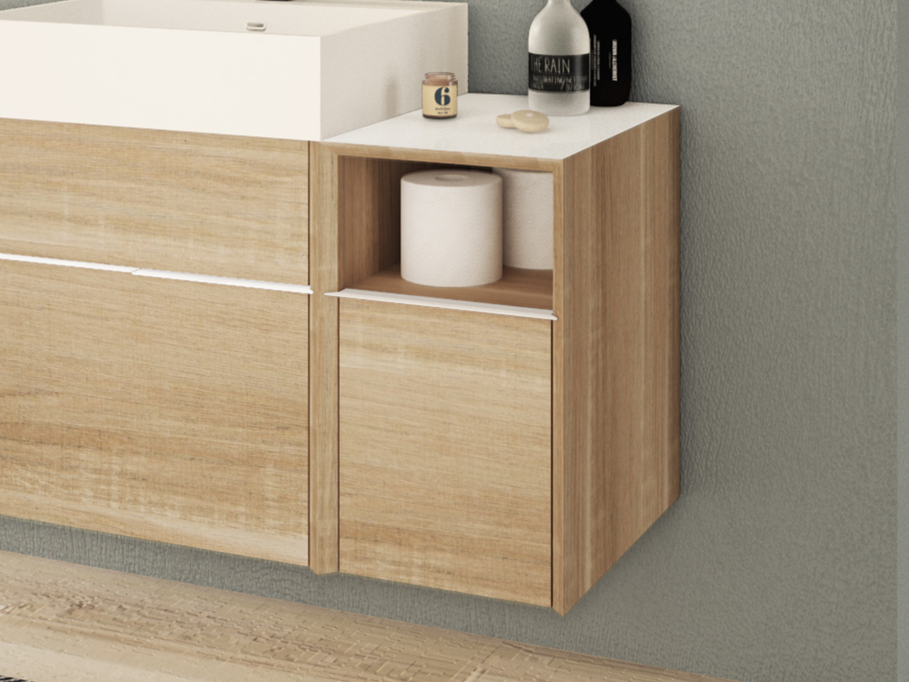 Base Laterale Singola Tribeca 1 Cassetto cm 30 con Vano a Giorno H15 Rovere Bruges-24097