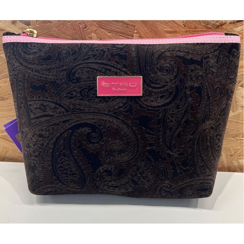 BUSTA MEDIA IN TESSUTO DI VELLUTO MARRONE 23X16X5 CM. ETRO PROFUMI