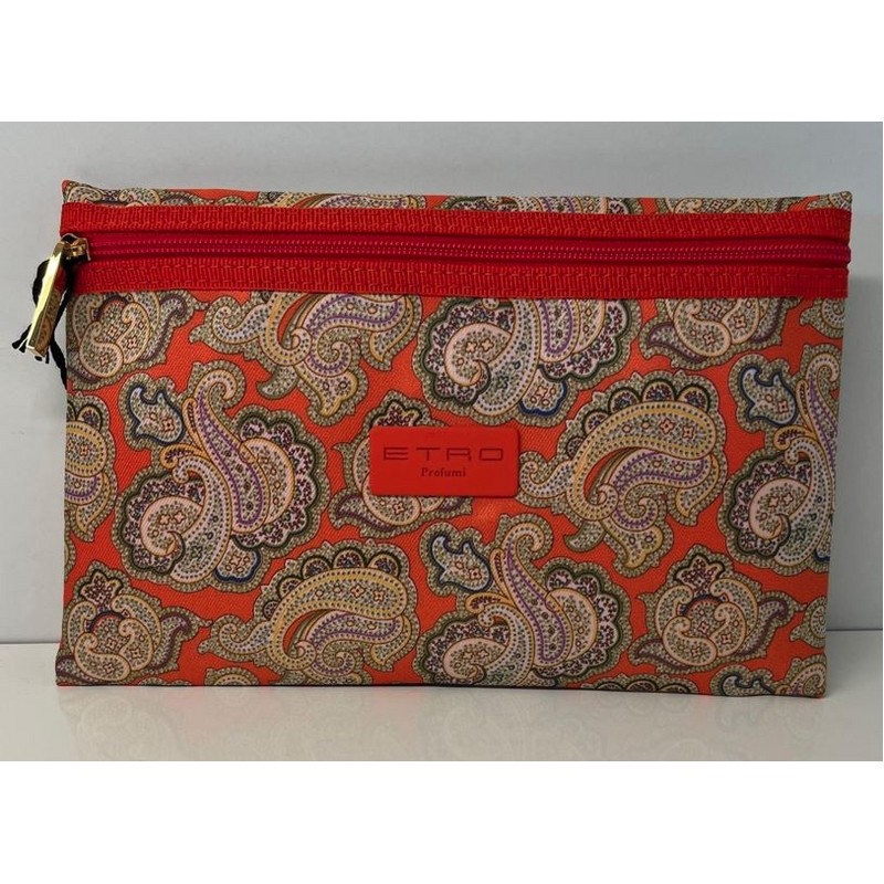 BUSTINA CON CERNIERA FRONTALE SFONDO/RIFINITURE ARANCIONE 20X13 CM. ETRO PROFUMI