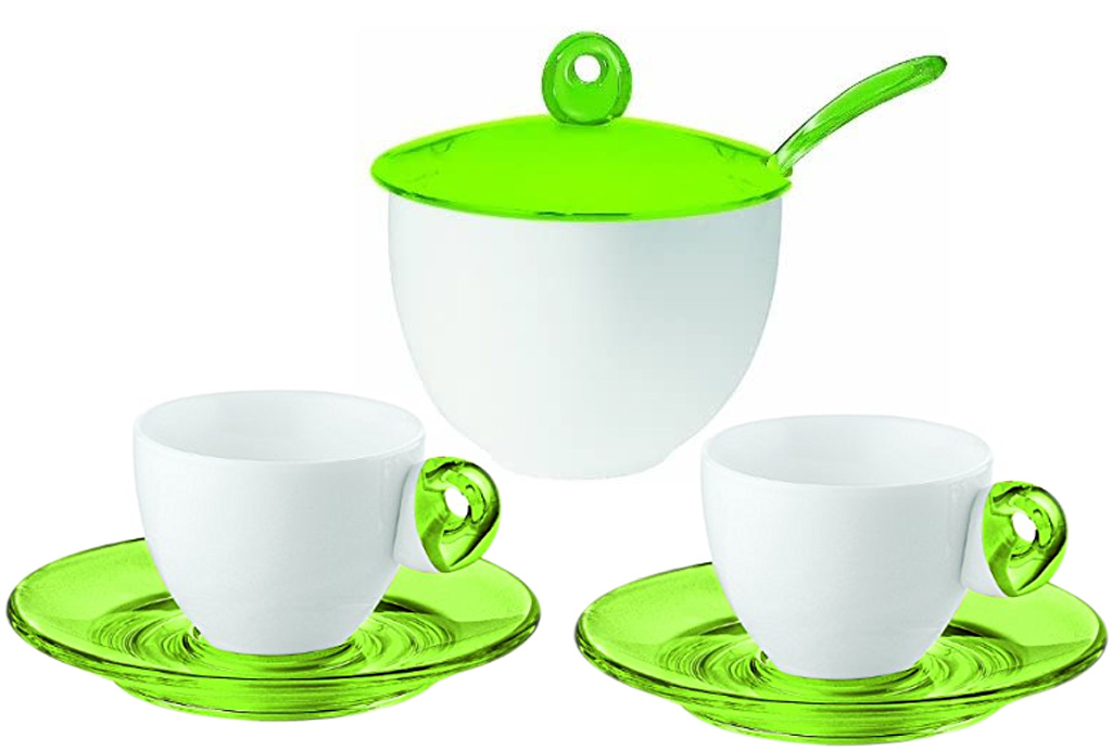 Coppia Tazzine Da Caffè Senza Cucchiaini Con Zuccheriera Verde