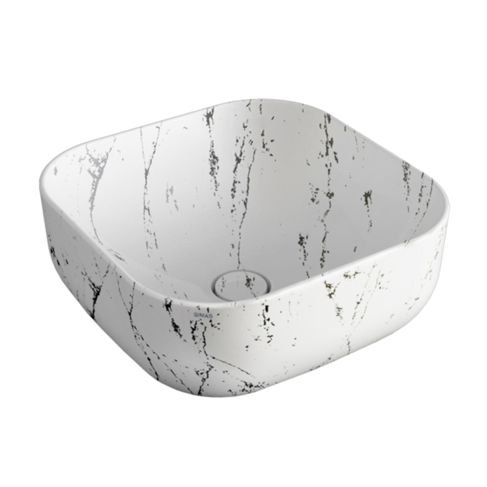 Lavabo da appoggio 45 in finitura Statuario Decori Simas