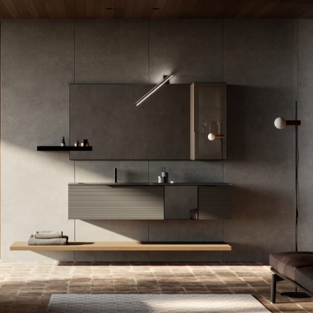 Mobile sospeso laccato Silk Grigio Quarzo con lavabo integrato Reverso 08