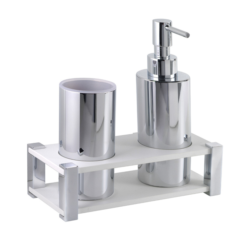 Dosatore-porta spazzolini appoggio in metallo Linea G