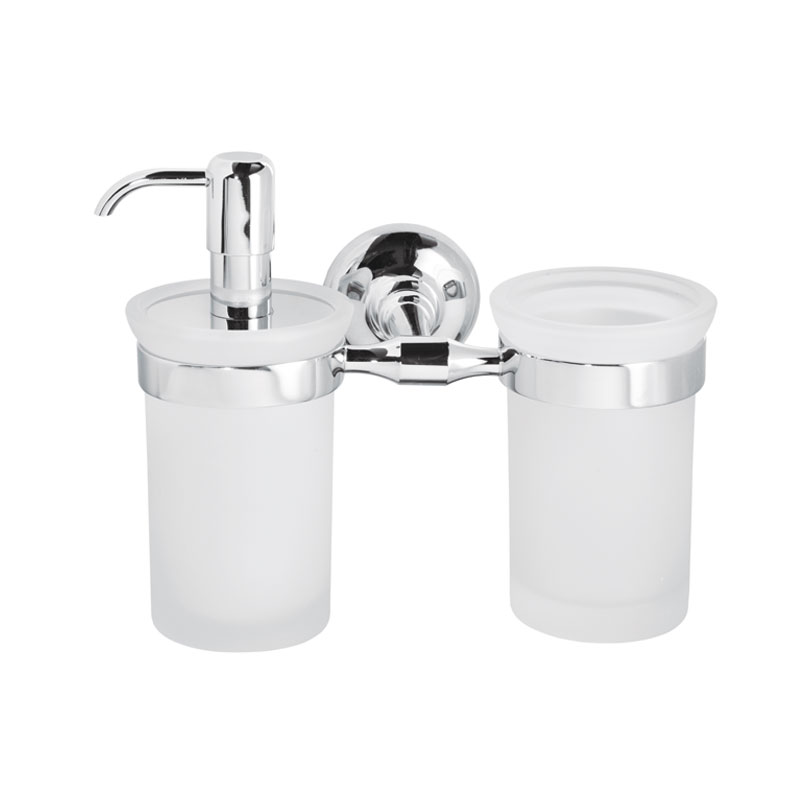 Dosatore + porta spazzolini a muro in vetro satinato bianco collezione Frida by Linea G