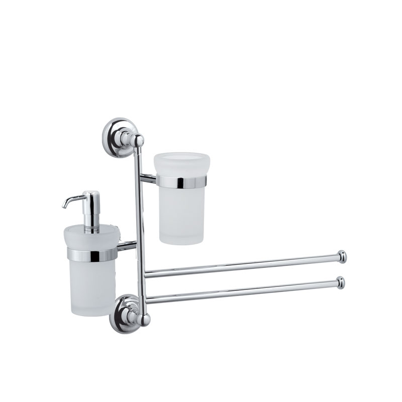 Dosatore, portaspazzolini e doppia salvietta in vetro satinato e distanziale collezione Frida by Linea G