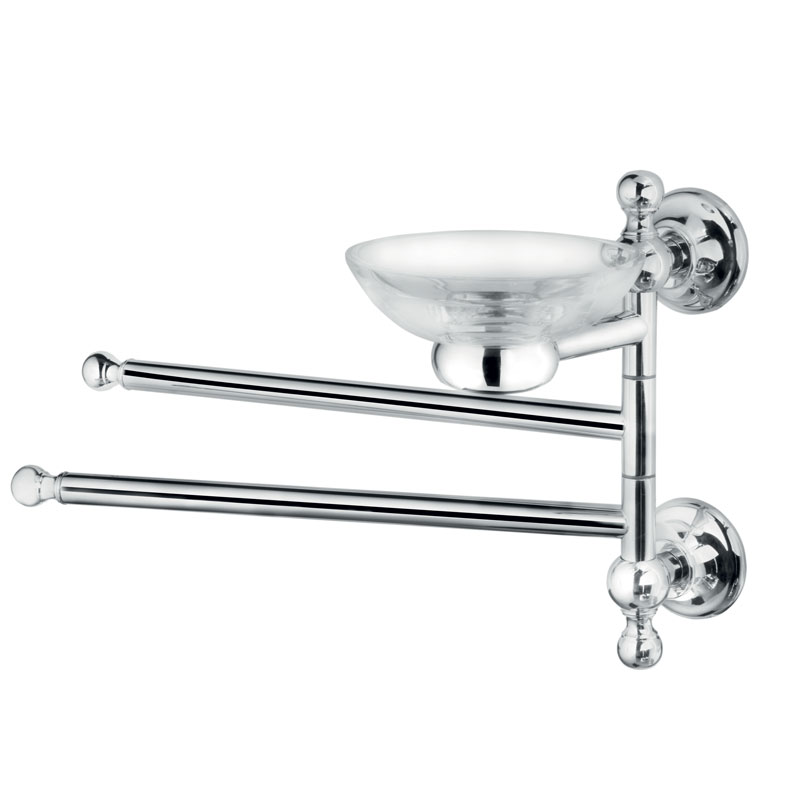 Porta sapone e doppio porta salvietta in vetro trasparente e cromo lucido collezione Pesci by Linea G