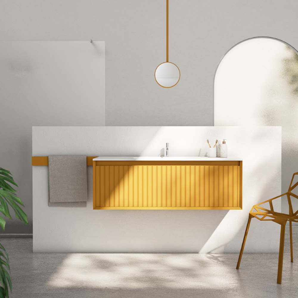 Mobile bagno sospeso laccato opaco giallo zucca Assolo Moab80