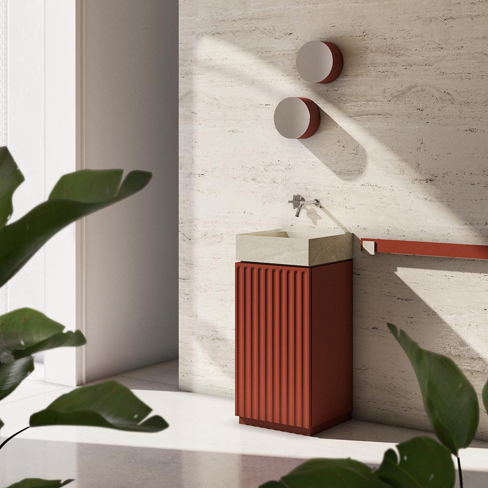 Lavabo in travertino con colonna contenitore Roma MOAB