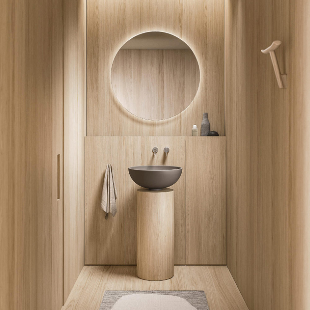 Lavabo con colonna in Essenza Mezza Fiamma Saba Milldue