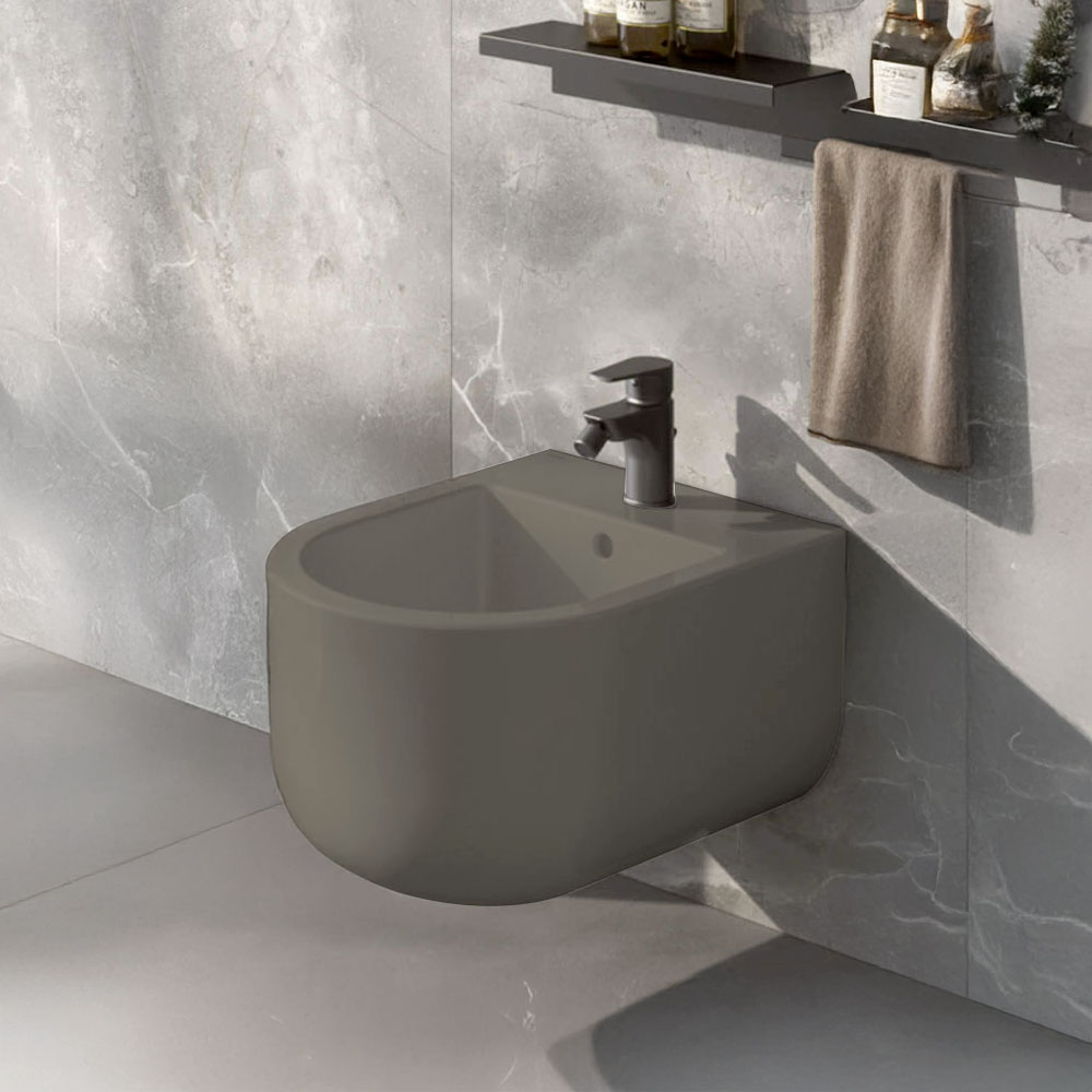 Bidet sospeso finitura Grigio Opaco in ceramica mod. Stino Hafro