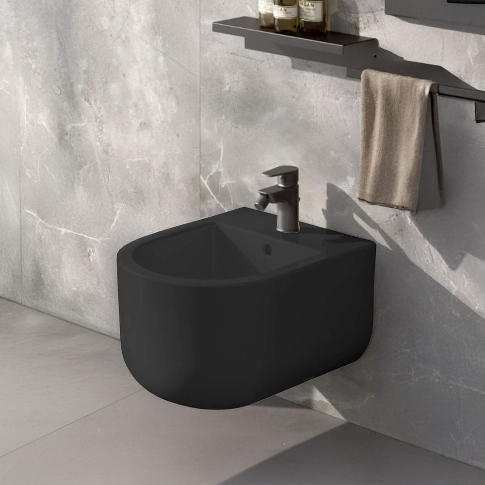 Bidet sospeso finitura Nero Opaco in ceramica mod. Stino Hafro