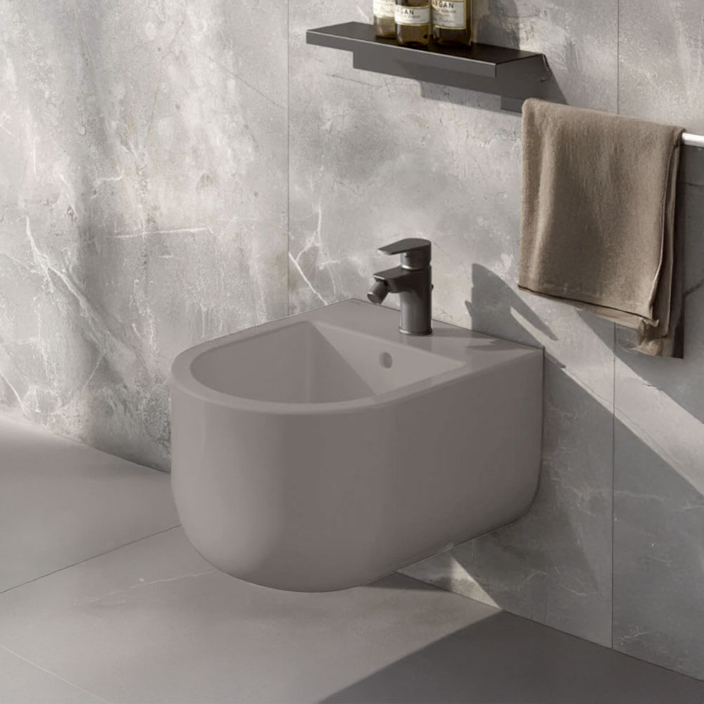 Bidet sospeso finitura Sabbia Opaco in ceramica mod. Stino Hafro