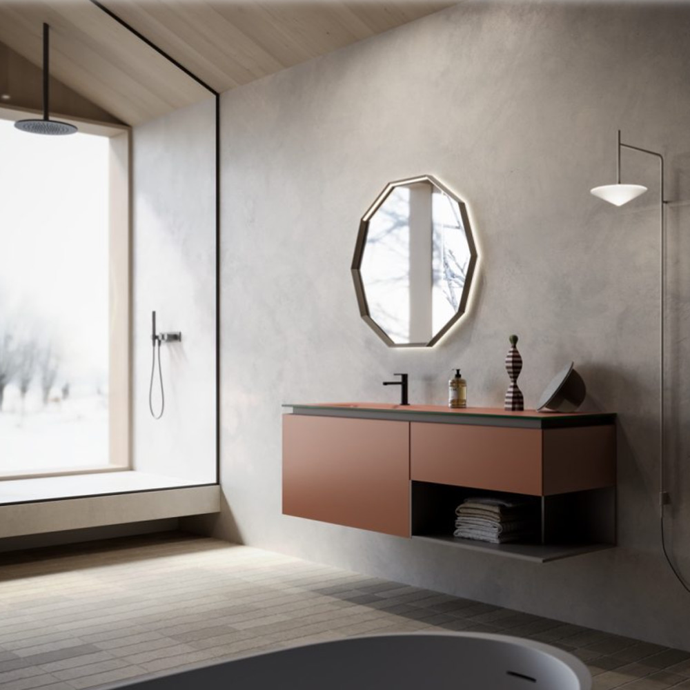 Mobile bagno con top in vetro Acidato Rosso aurora Alto 18