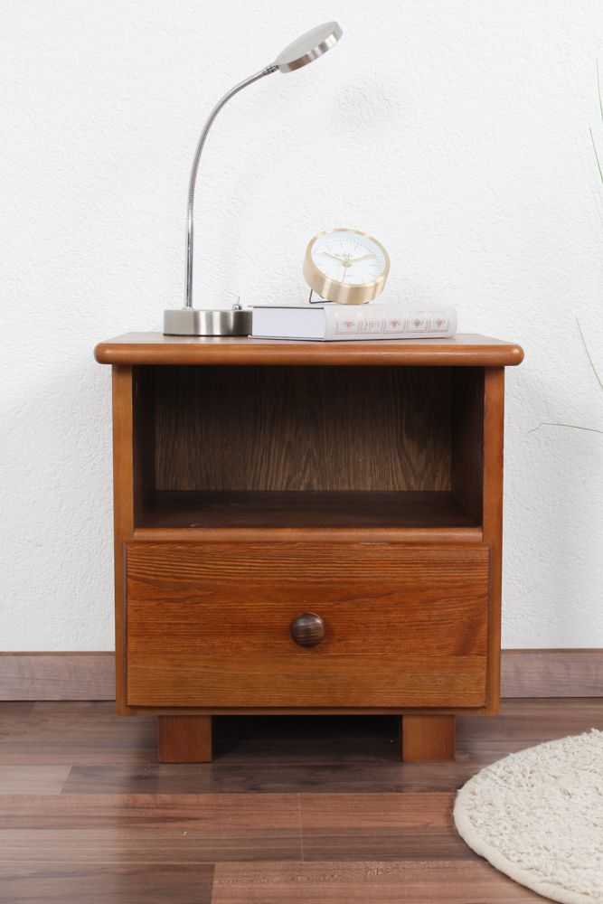 Comodino in pino massello color rovere 004 - 43 x 43 x 33 cm (h x l x p)