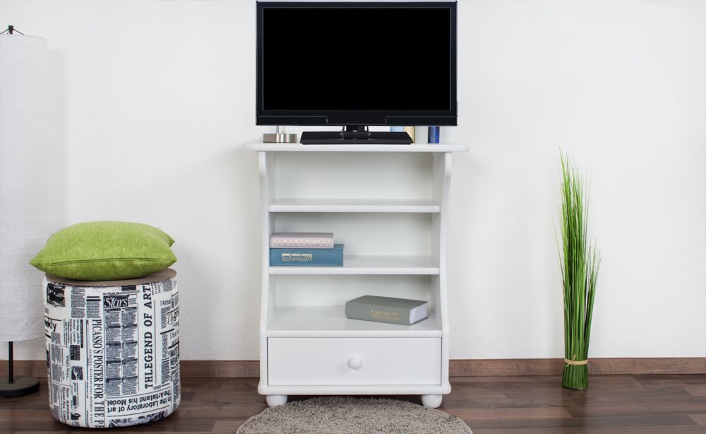 Mobile TV in pino massello laccato bianco "Junco 209" - 79 x 67 x 42 cm