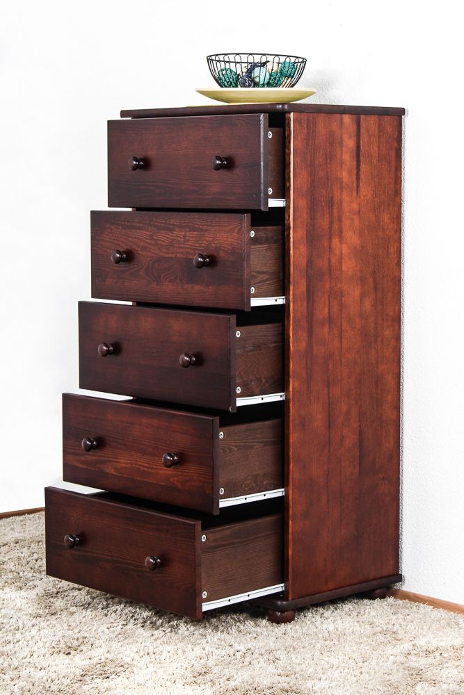 Cassettiera "Junco" 141, pino massiccio, color noce - 123 x 60 x 42 cm (h x l x p)