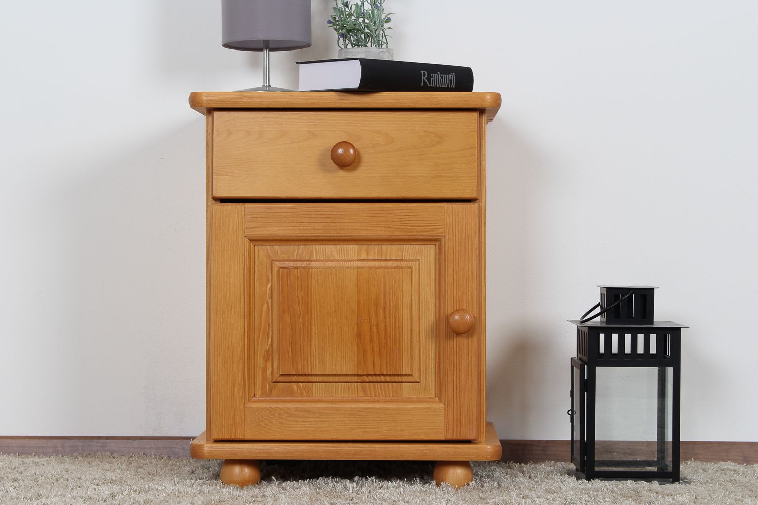 Comodino in pino massello color ontano "Junco 130" - 54 x 42 x 35 cm