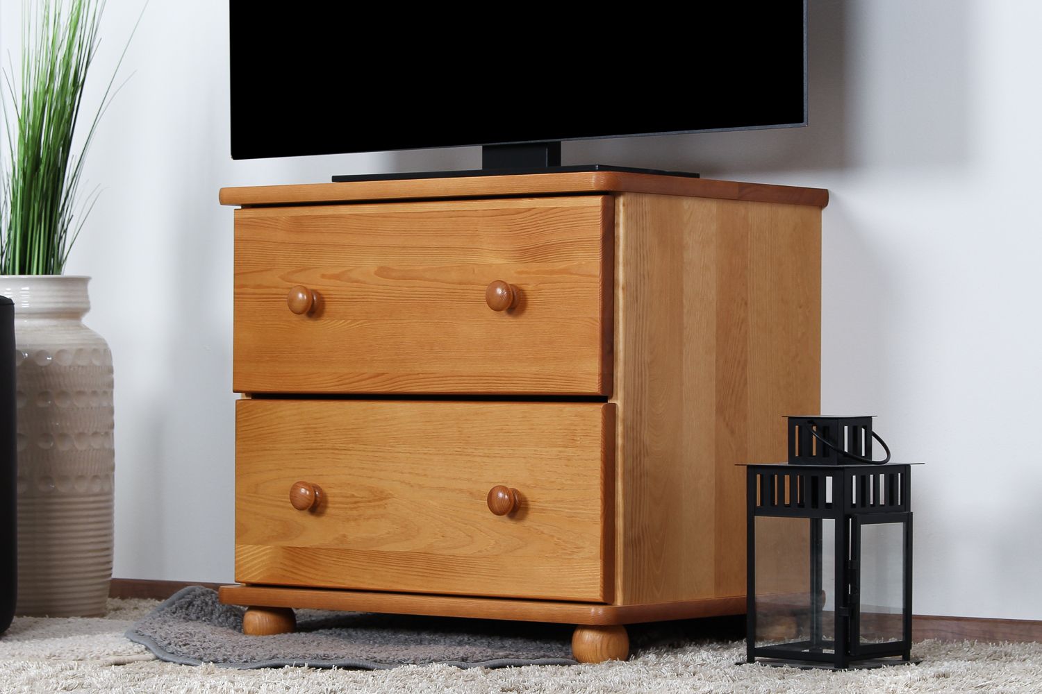 Comodino in pino massello color ontano "Junco 153" - 55 x 60 x 40 cm (h x l x p)