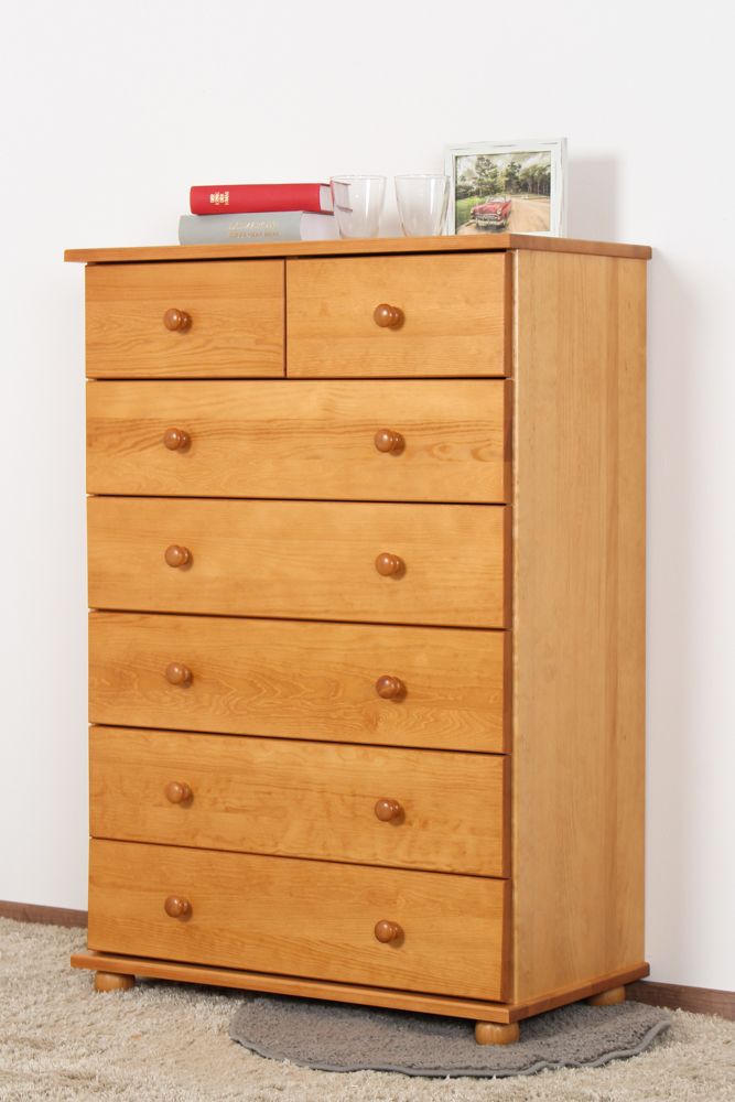 Cassettiera "Junco" 134, pino massiccio, color ontano - 117 x 80 x 42 cm (h x l x p)