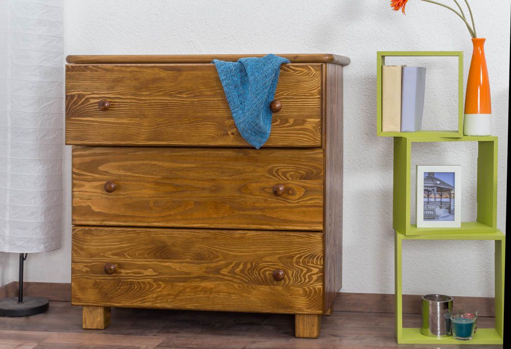 Cassettiera in pino massello color rovere 001 - 80 x 80 x 42 cm (h x l x p)