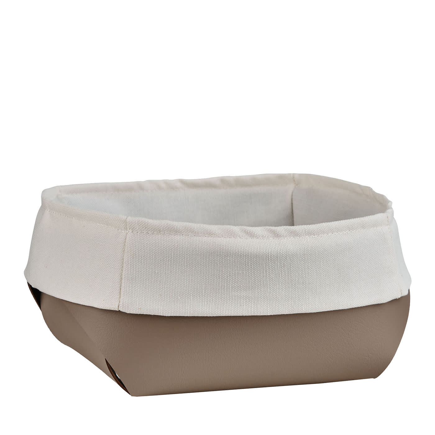 Cestino per il pane in pelle color cioccolato con sacchetto di cotone rimovibile