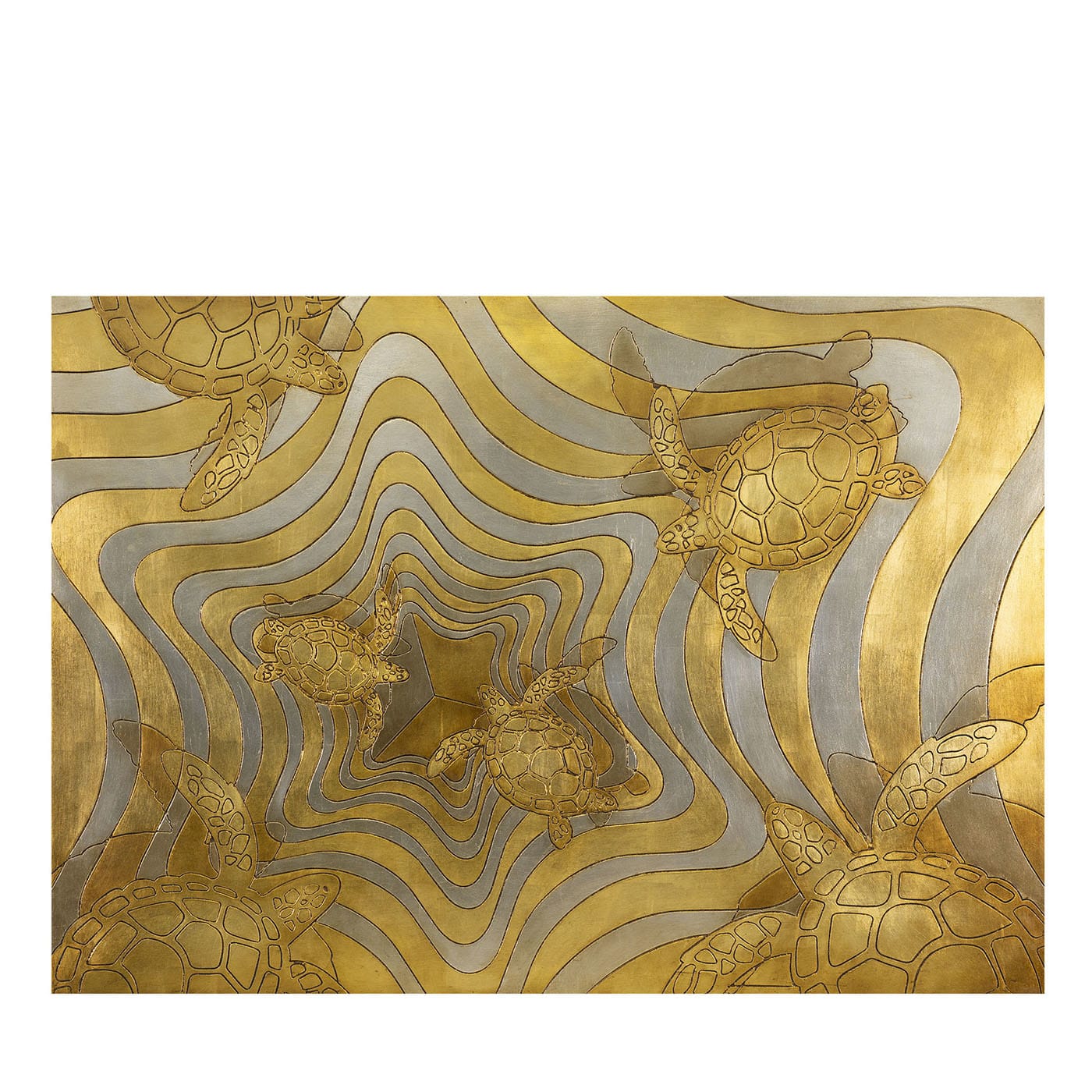 Tartarughe legno intagliato con foglia d'oro e d'argento di Giuseppe Caiafa