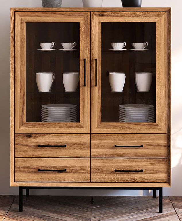 Vetrinetta "Kumeu" 51, faggio massello, oliato - 125 x 97 x 45 cm (h x l x p)