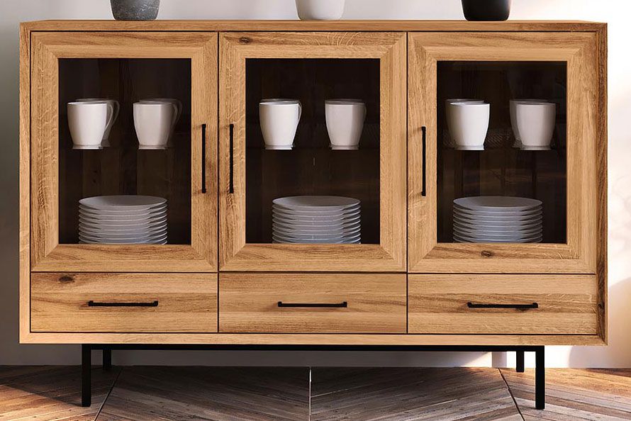 Vetrinetta "Kumeu" 48, faggio massello, oliato - 95 x 144 x 45 cm (h x l x p)