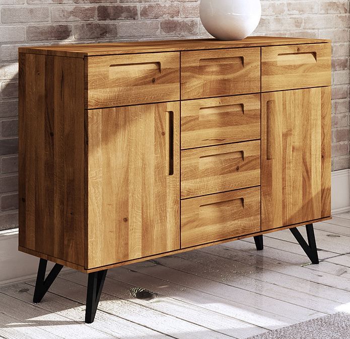 Cassettiera "Masterton" 11, rovere massello selvatico, oliato - 100 x 136 x 45 cm (h x l x p)