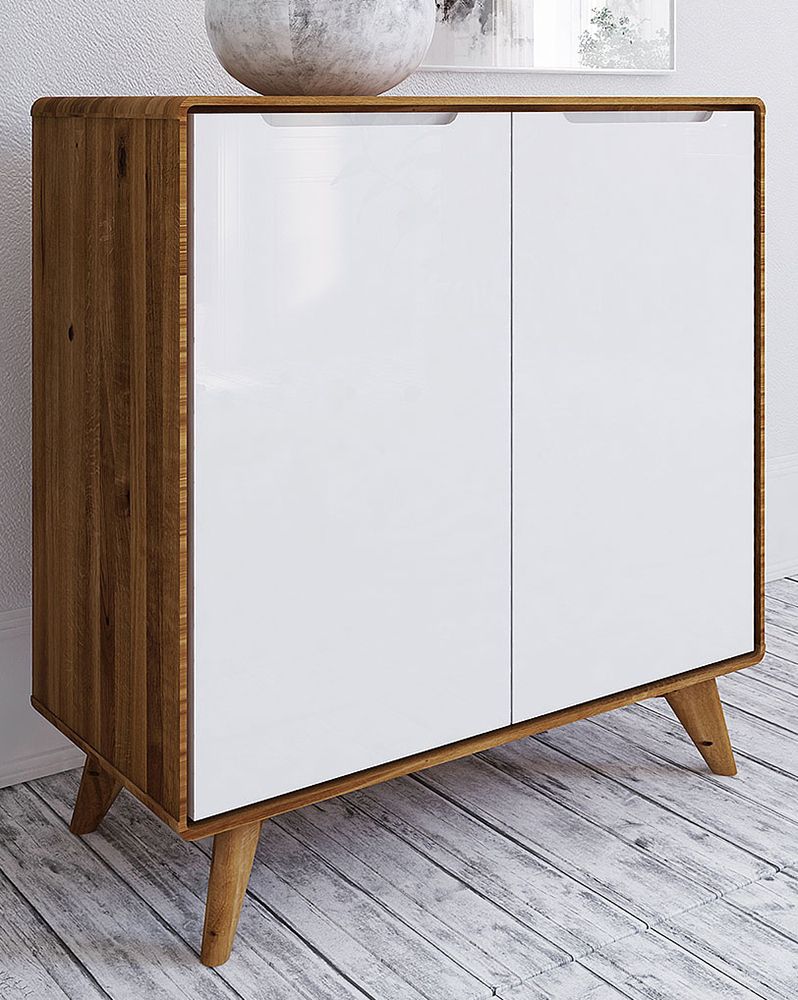 Cassettiera "Timaru" 06, rovere selvatico, oliato / bianco, parzialmente massello - 92 x 90 x 40 cm (h x l x p)