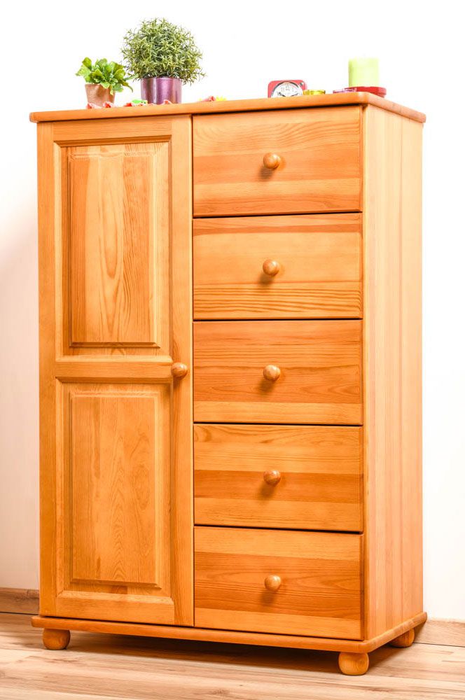 Cassettiera in pino massello color ontano "Junco 161" - 123 x 80 x 42 cm (h x l x p)