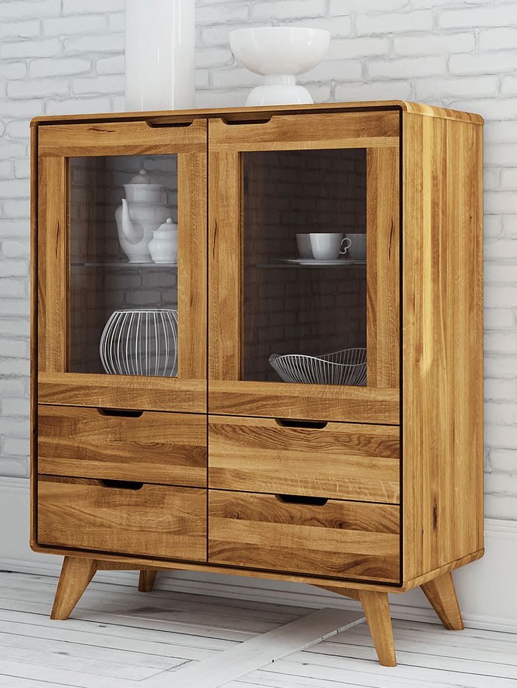 Vetrinetta "Timaru" 05, rovere massello selvatico, oliato - 109 x 90 x 40 cm (h x l x p)