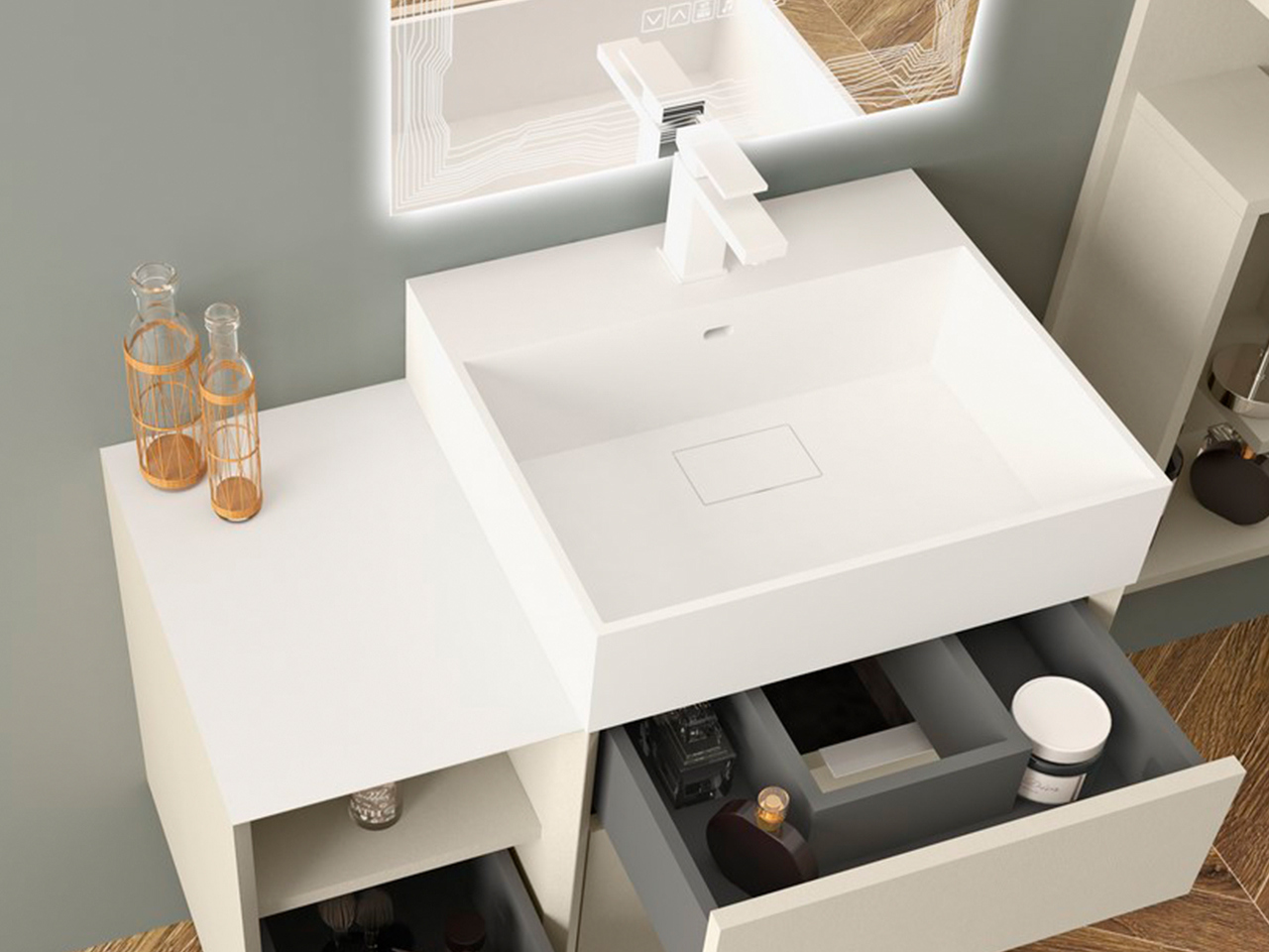 Lavabo Incasso Tribeca Unitop 51X45 in Resina Opaco Bianco-24085
