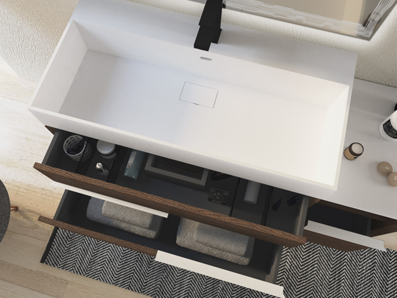 Lavabo Incasso Tribeca Unitop 91X45 in Resina Opaco Bianco-24090