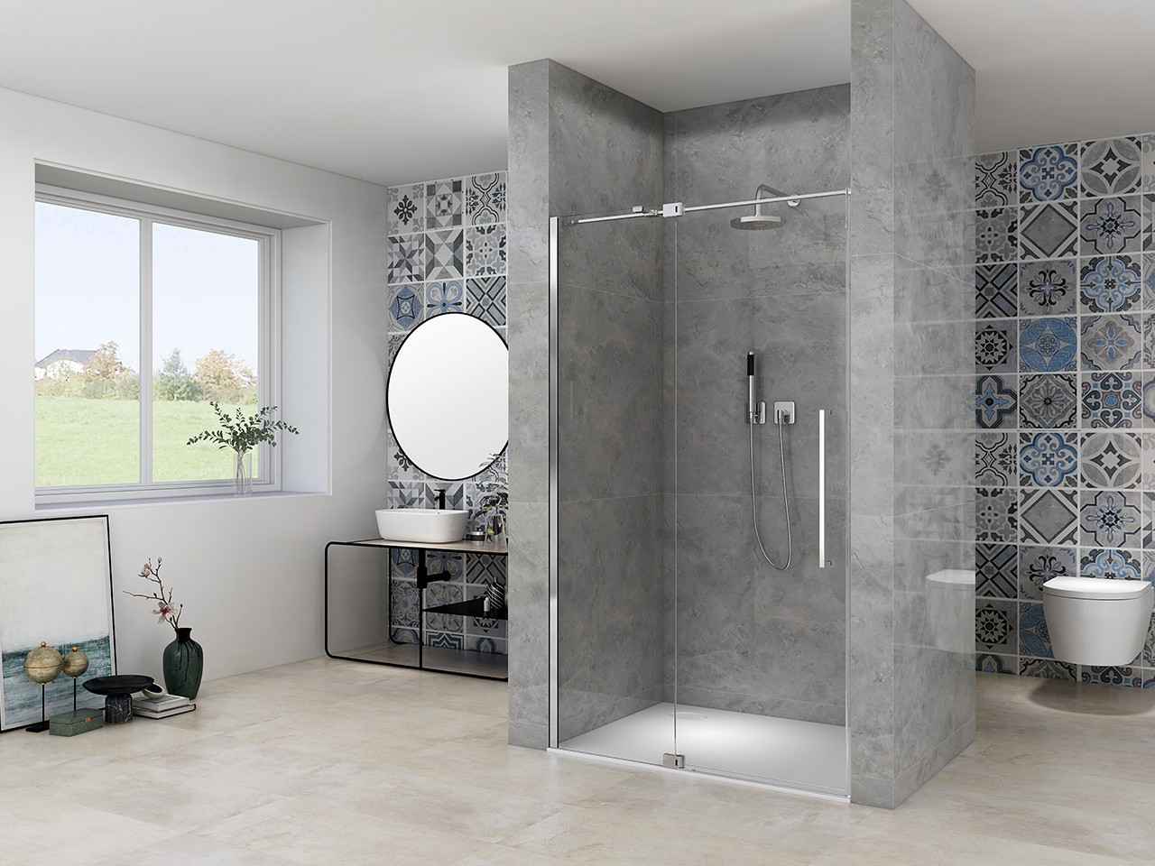 Porta Doccia a Battente Mantra cm 100xH200 Est 95/105 Cristallo 8mm Trasparente Cromo-9020218