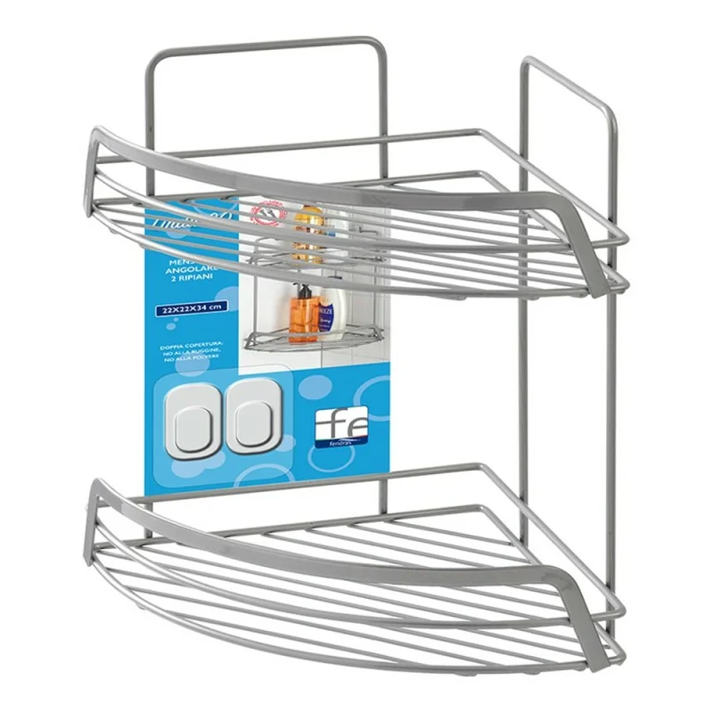 Mensola doccia ad angolo in acciaio grigio con due ripiani