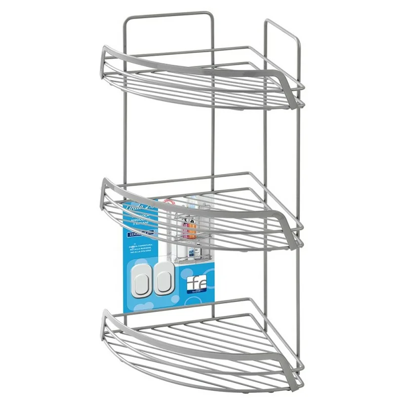 Mensola doccia angolare grigia con tre ripiani portaoggetti