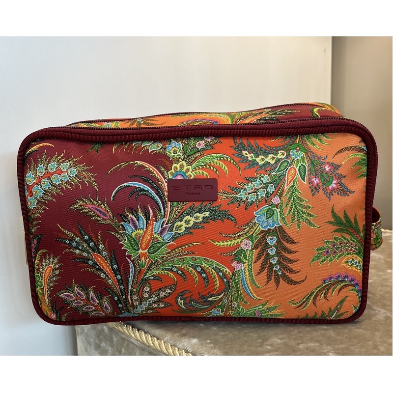 NECESSAIRE UOMO ARANCIONE RIFINITURE BORDEAUX 27X15X9 CM. ETRO PROFUMI