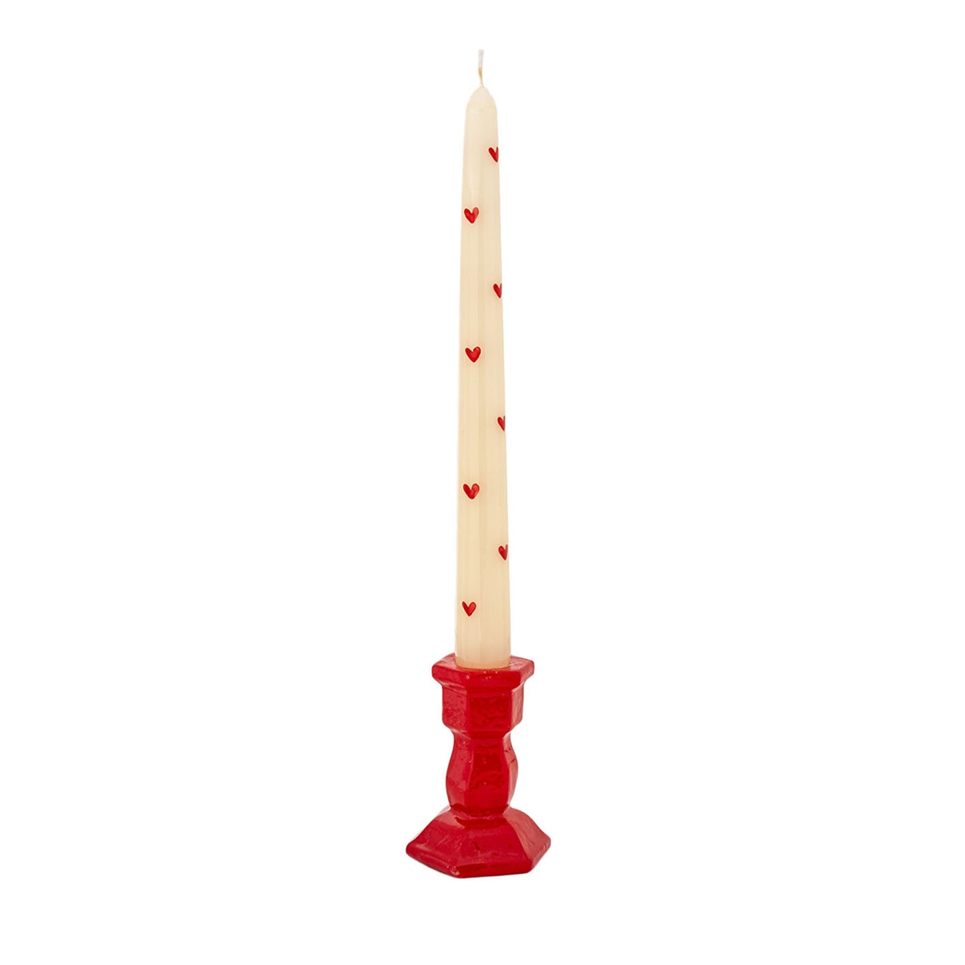 Set di 2 candele a cuore rosse con portacandele