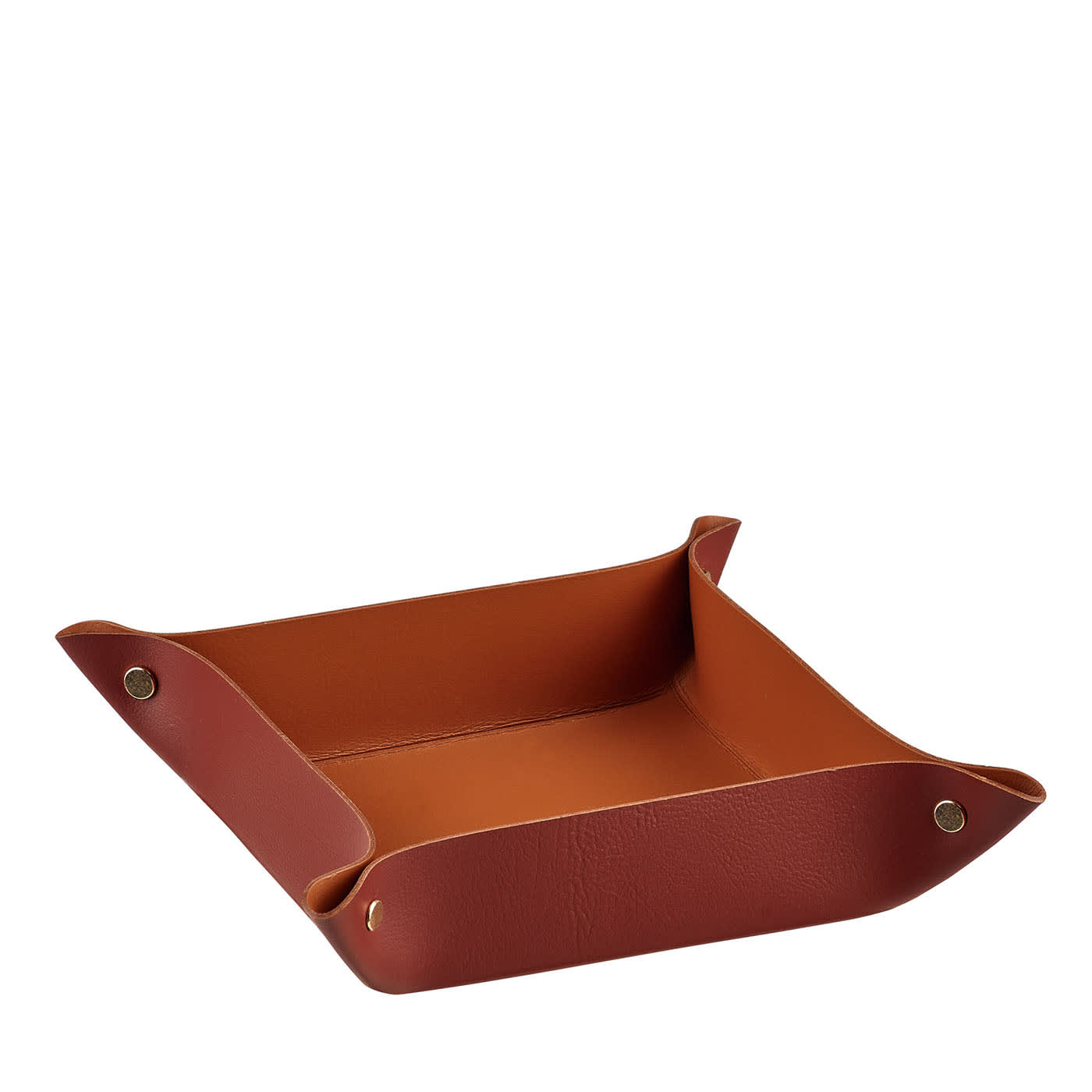 Vide Poche quadrata in pelle Bordeaux e Cognac