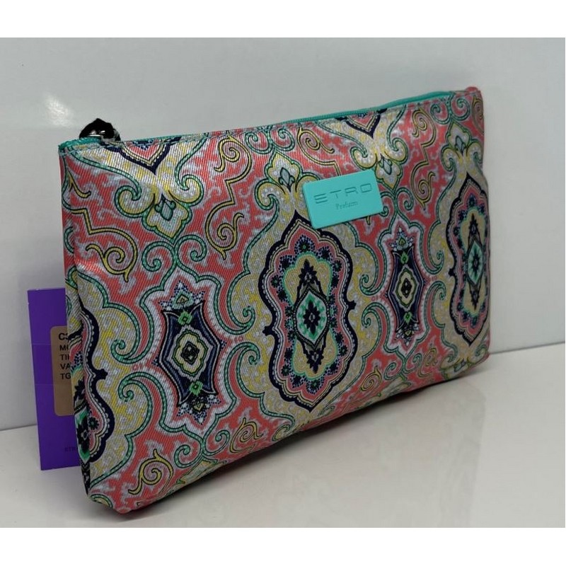 POCHETTE MEDIA ROSA RIFINITURE VERDE ACQUA 20X13X3 CM. ETRO PROFUMI