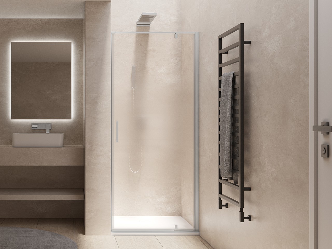 Porta Doccia Girevole Dado 100xH200 Est 97/99 cm Apertura a Destra Cristallo Satinato Profili Cromo-68672