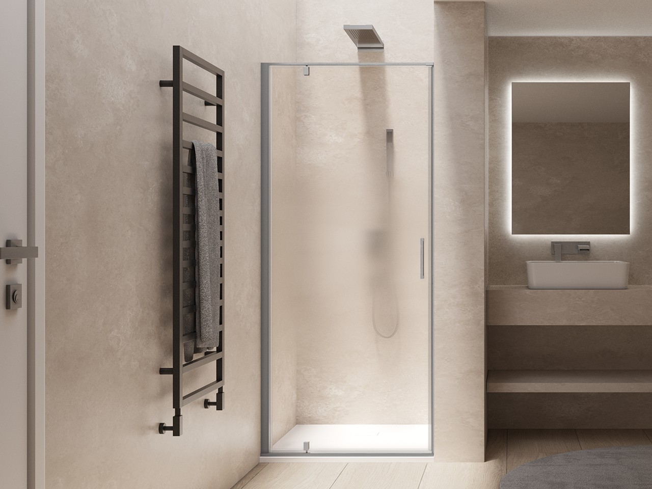 Porta Doccia Girevole Dado cm 70xH200 Est 67/69 Apertura a Sinistra Cristallo 8mm Sfumato Effetto Inox Spazzolato-69815