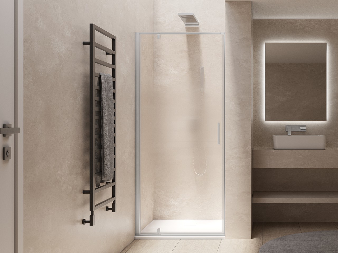 Porta Doccia Girevole Dado 100xH200 Est 97/99 cm Apertura a Sinistra Cristallo Satinato Profili Cromo-68673