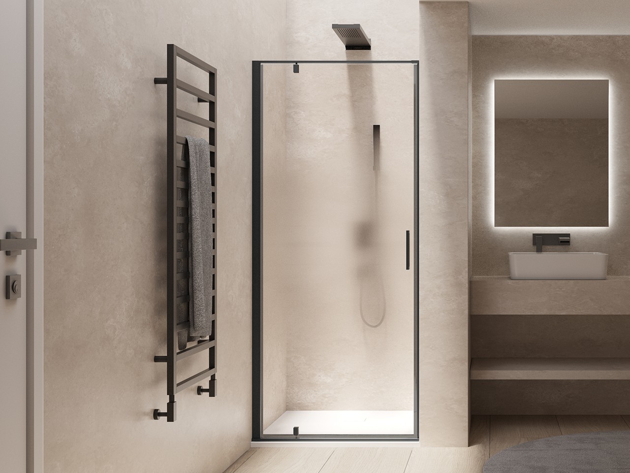 Porta Doccia Girevole Dado 100xH200 Est 97/99 cm Apertura a Sinistra Cristallo Satinato Profili Nero Opaco-68675